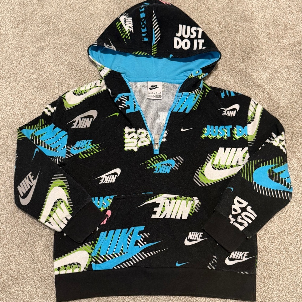 Nike Kids Black and Blue Logo 1/2 Zip Hoodie